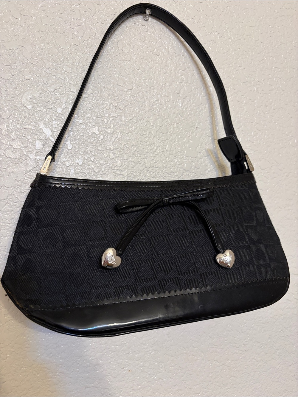 Brighton Lovcat Paris Black Shoulder Bag with Silver Heart Charms